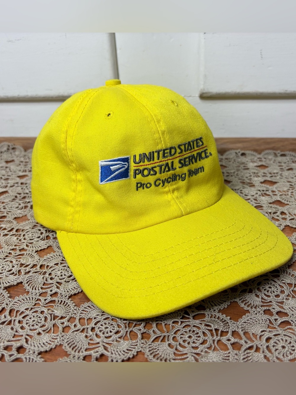 Vintage Y2K Yellow USPS Pro Cycling Team Tour Champions Strap Back Baseball Hat